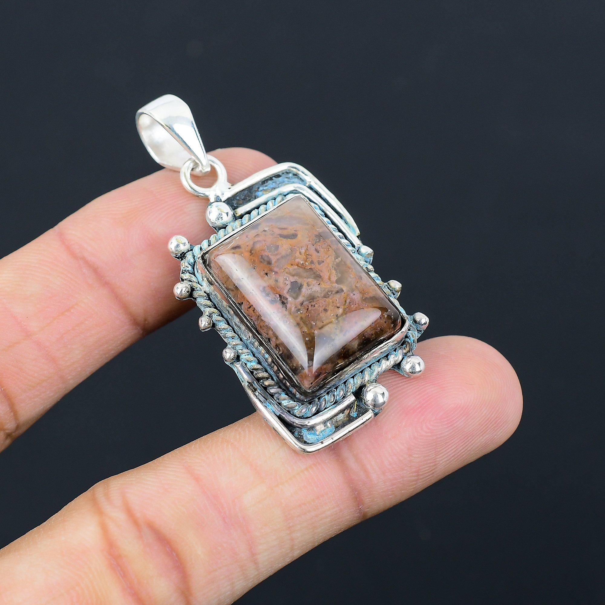Friendship Day Sale Poppy Seed Jasper Stone 925 Sterling Silver Pendant Jewelry
