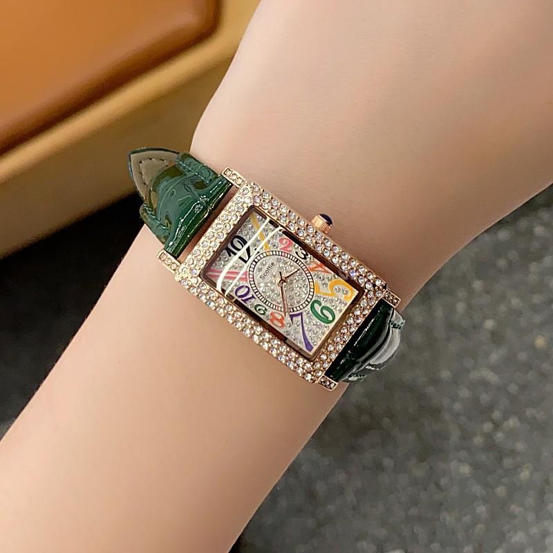 Square Diamond-Encrusted Watch Women'S Temperament Fashion Gypsy Star Color Word Small Dial Wind Leather Strap