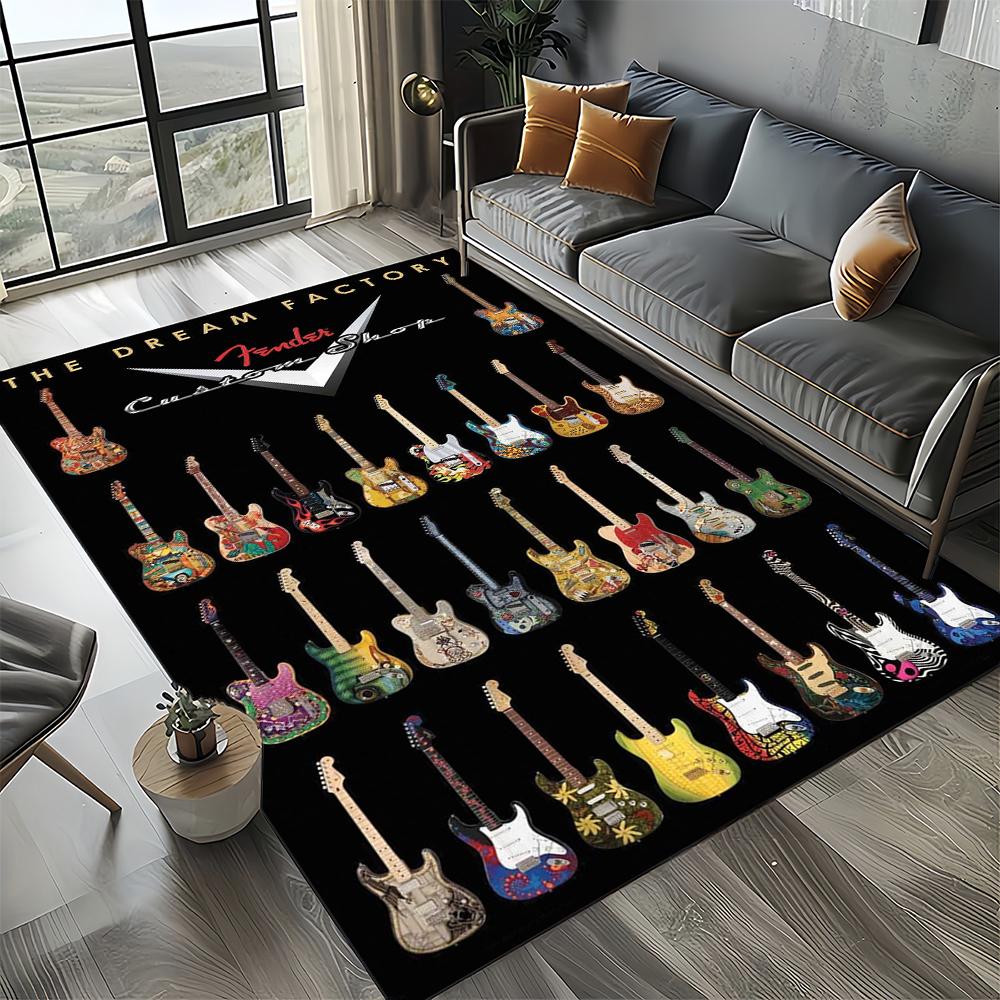 27 Styl Nowy Fender Retro Gitara Instrumenty Muzyka Dywan 3D do Salonu Sypialni Domu Dekoracja Sofy, Antypoślizgowa Mata Podłogowa