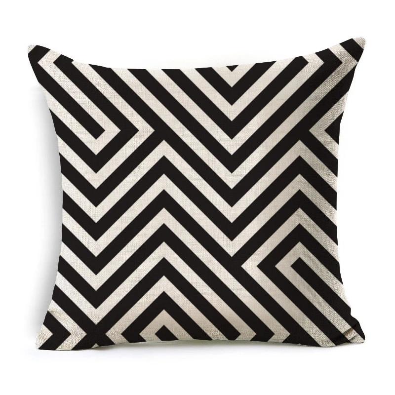 Black and White Geometric Pattern Fabric Linen Cotton Throw Pillow Waterproof Oilcloth Car Sofa Bed Decorative Pillowcase