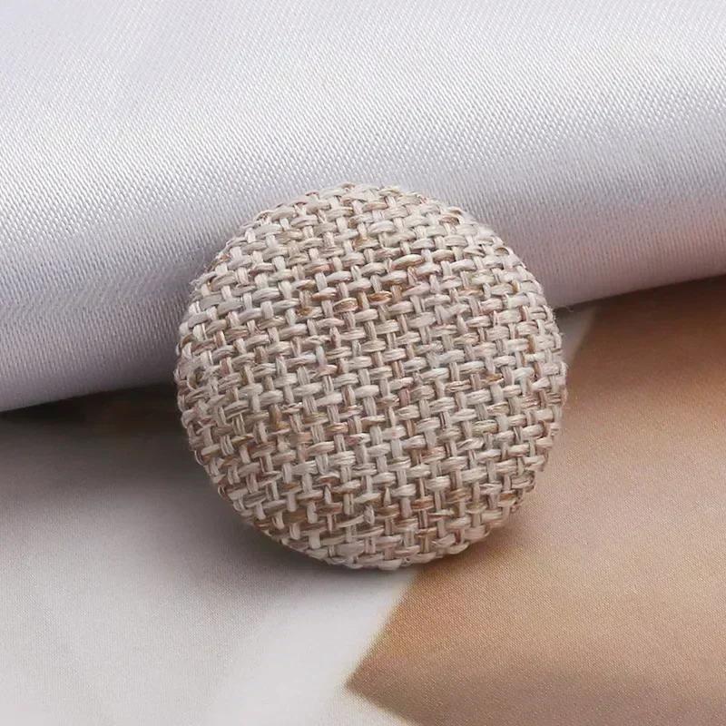 30Pcs Meetee 15-30mm Colorful Cloth Covered Button Linen Fabric Round Metal Shank Buttons DIY Clothing Home Sewing Accessories