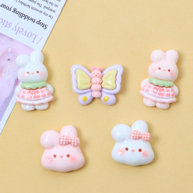 Pink & White Rabbit Cartoon Resin Shoe Charms for DIY Jewelry & Hair Clips