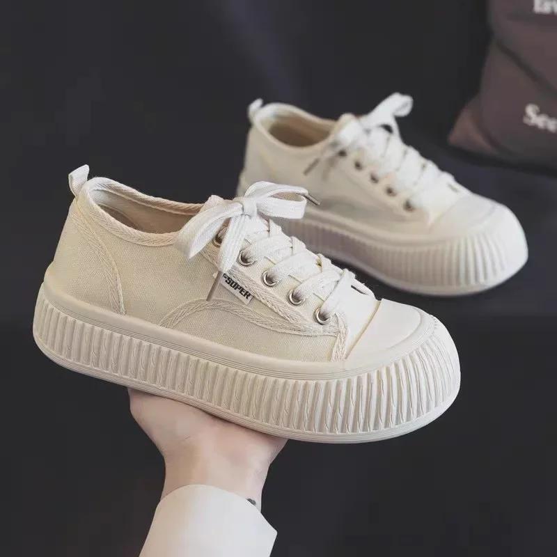 Summer Thin Red Canvas Shoes Women's Thick Bottom Style Casual Board Shoes Sports Sneakers Vulcanize Shoe Upper Material