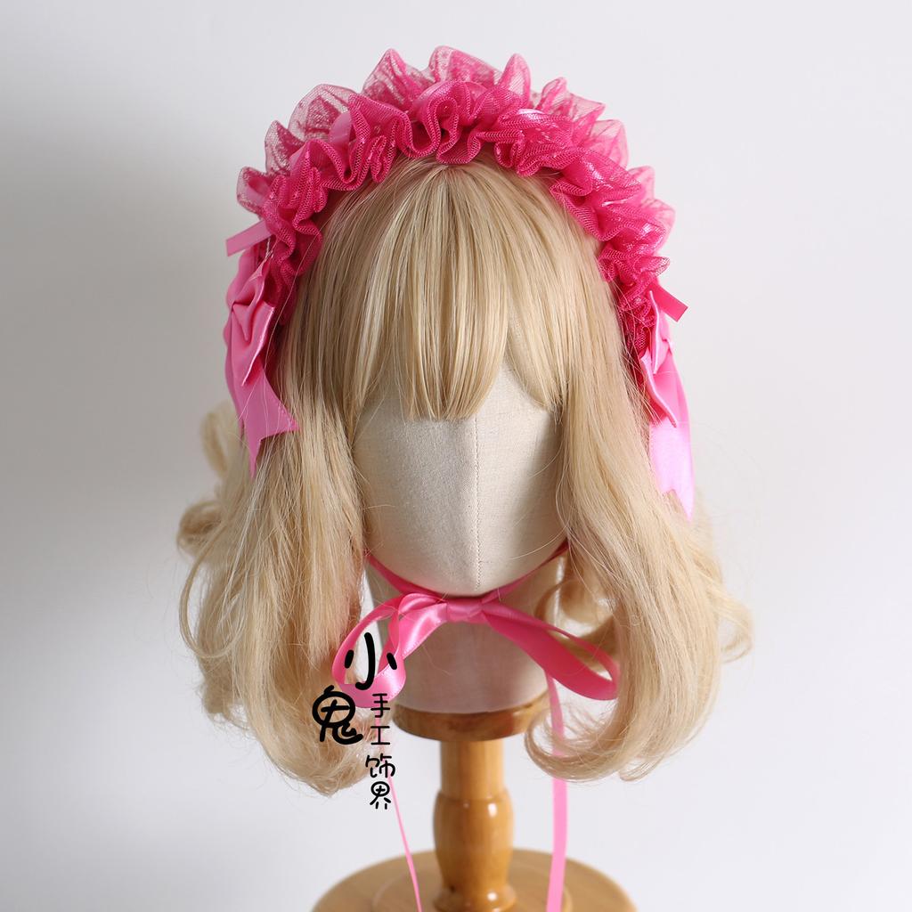 Original Multi-color Lamp Shadow Lolita Headband Small Ribbon Lace Bow Silk Satin Ballet Headband Hair Accessories for Women
