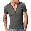 Summer New Men's Casual Henry V-neck Short-sleeved T-shirt Men's Slim-fit Sports Base Shirt Top Men