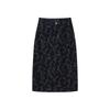 JUZUI Vintage Floral Jacquard Denim Midi Skirt