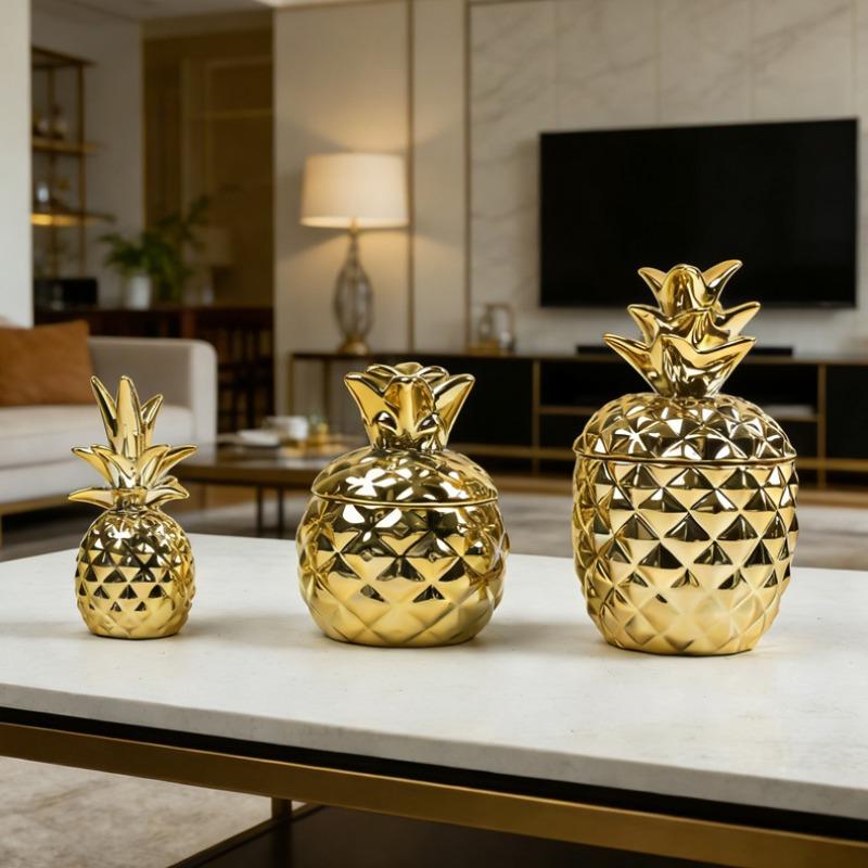 European-style Ceramic Golden Pineapple Jar - Jewelry Box & Storage Container