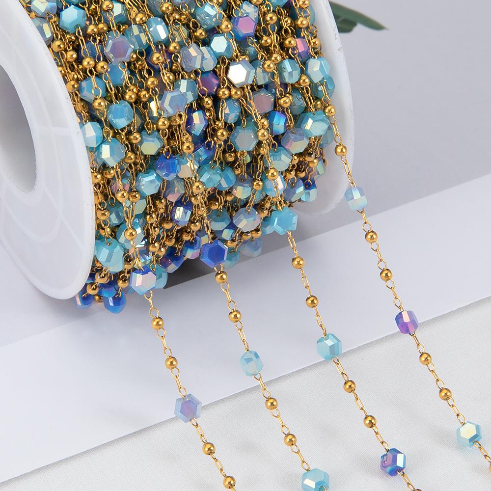 1M Stainless Steel Link Chains 4.5mm Macaron Glass Crystal Ball Beads Bracelet Chain DIY Beaded Necklace Jewelry Making Supplies