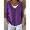 Damen einfarbiger V-Ausschnitt einreihiger Cardigan mit langen Ärmeln locker gestrickt lässiger Pullover Mantel