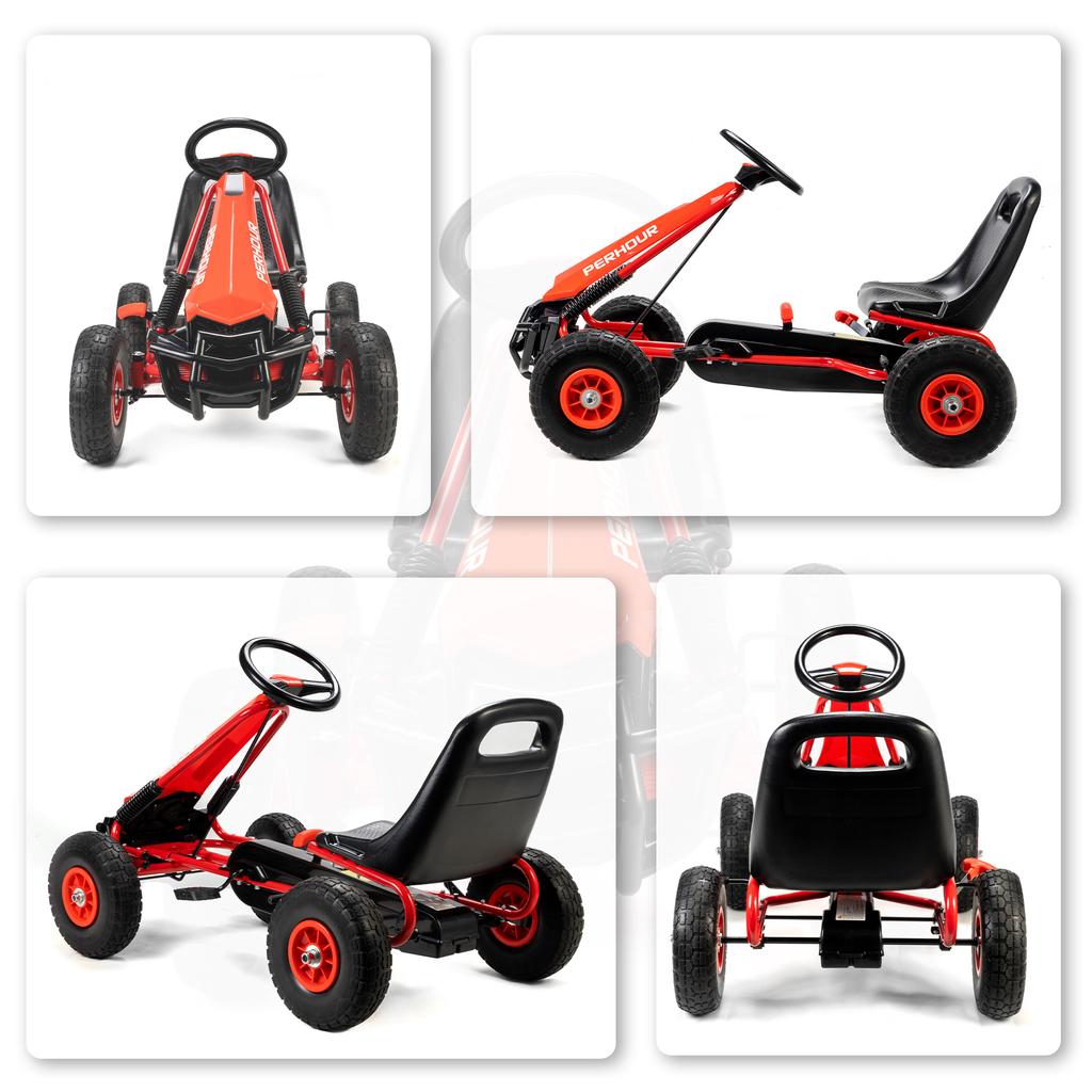 Pedal Go-kart for Children, Height-adjustable Seat, EVA Wheels, Brake, Clutch, Ages 3-8, Red