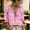 Women's V-Neck Ruffle Blouse with Tie and Print Design