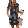 Women's Summer V-Neck Casual Short Sleeve Drawstring With Pocket Vintage Floral Dresses