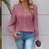 Trendy Fall Long Sleeve V-Neck Lace Trim Patchwork Hollow-Out Women's Blouse