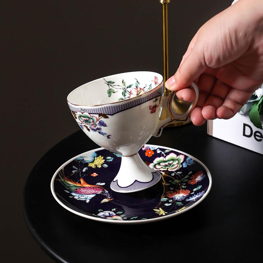 220ml Bone China Espresso Cup Saucer Sets Ceramic Black Tea Mug Saucer Afternoon Tea Coffee Cup Saucer Sets Couple Water Cups