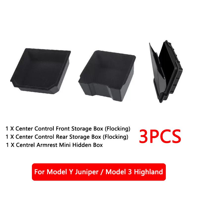 Für Tesla Model Y Juniper Model 3 Highland Mittelkonsolen-Organizer Armlehne Versteckte Aufbewahrungsbox vorne und hinten Untere Silikonmatte