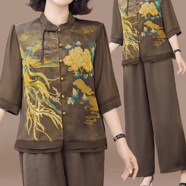 

Summer 2026 Elegant Guofeng Two-Piece Set: Noble Top + Wide-Leg Pants L (90-108 jin)