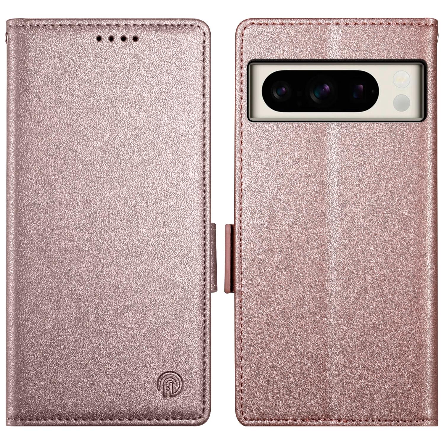 

DF-010 For Google Pixel 8 Pro Mobile Phone Case Side Magnetic Clasps Leather Stand Phone Cover Rose Gold