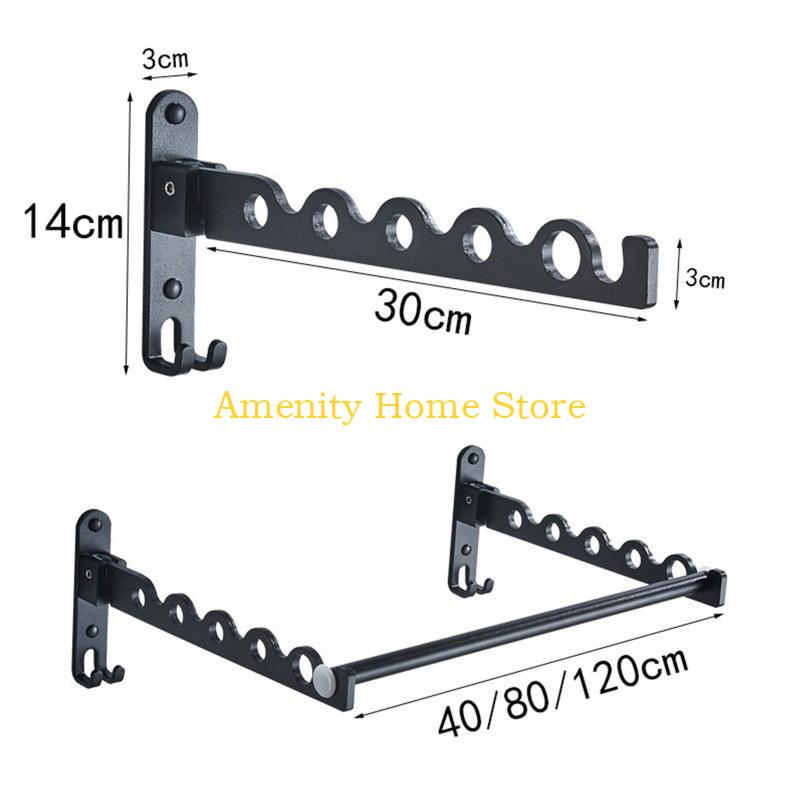 F26C Wall Mounted Foldable Clothes Hanger Retractable Cloth Drying Rack Aluminum Alloy for Home Indoor Outdoor Space Saving