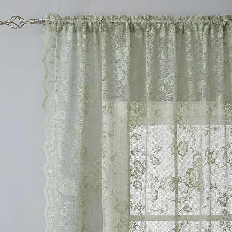 1 Panel Vintage Lace Curtains Rod Pocket Sheer Curtain Long-Romantic Flowers Branch Window Curtain for Living Room French Decor