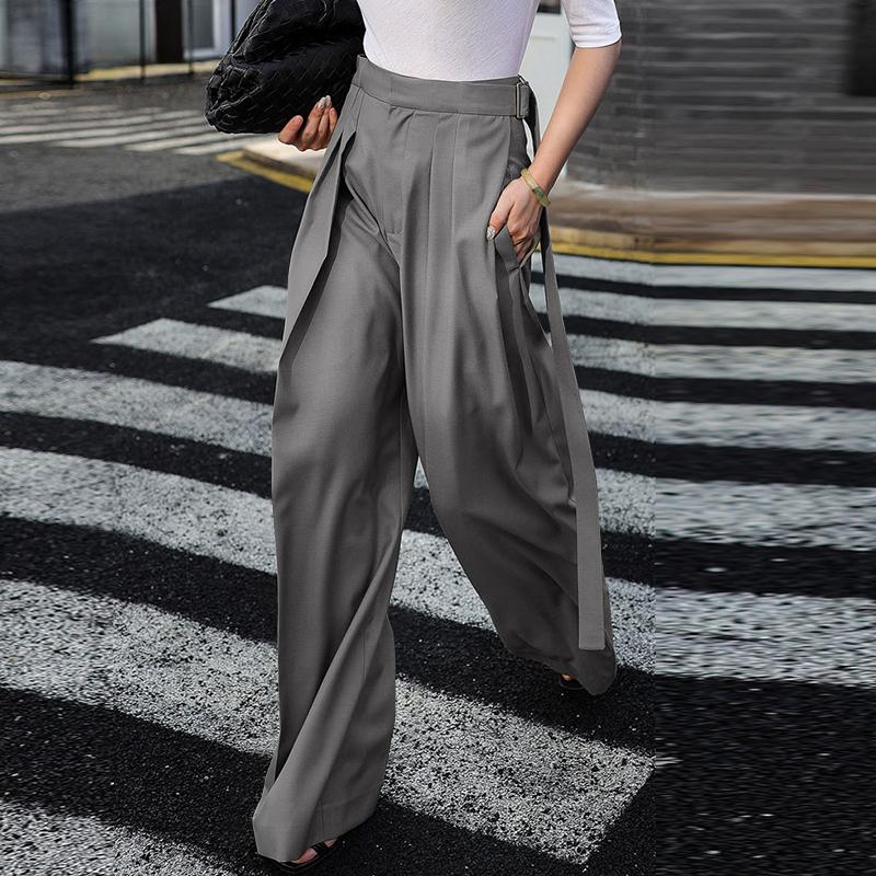 ZANZEA Womens Casual Solid Color Loose Wide Leg Pants