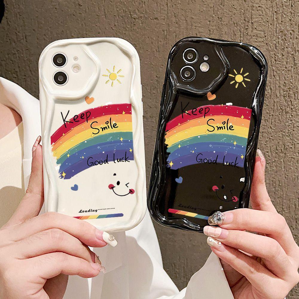 Rainbow smiley face for iPhone17promax mobile phone case Apple 16 cream wave 14/13 soft case 15