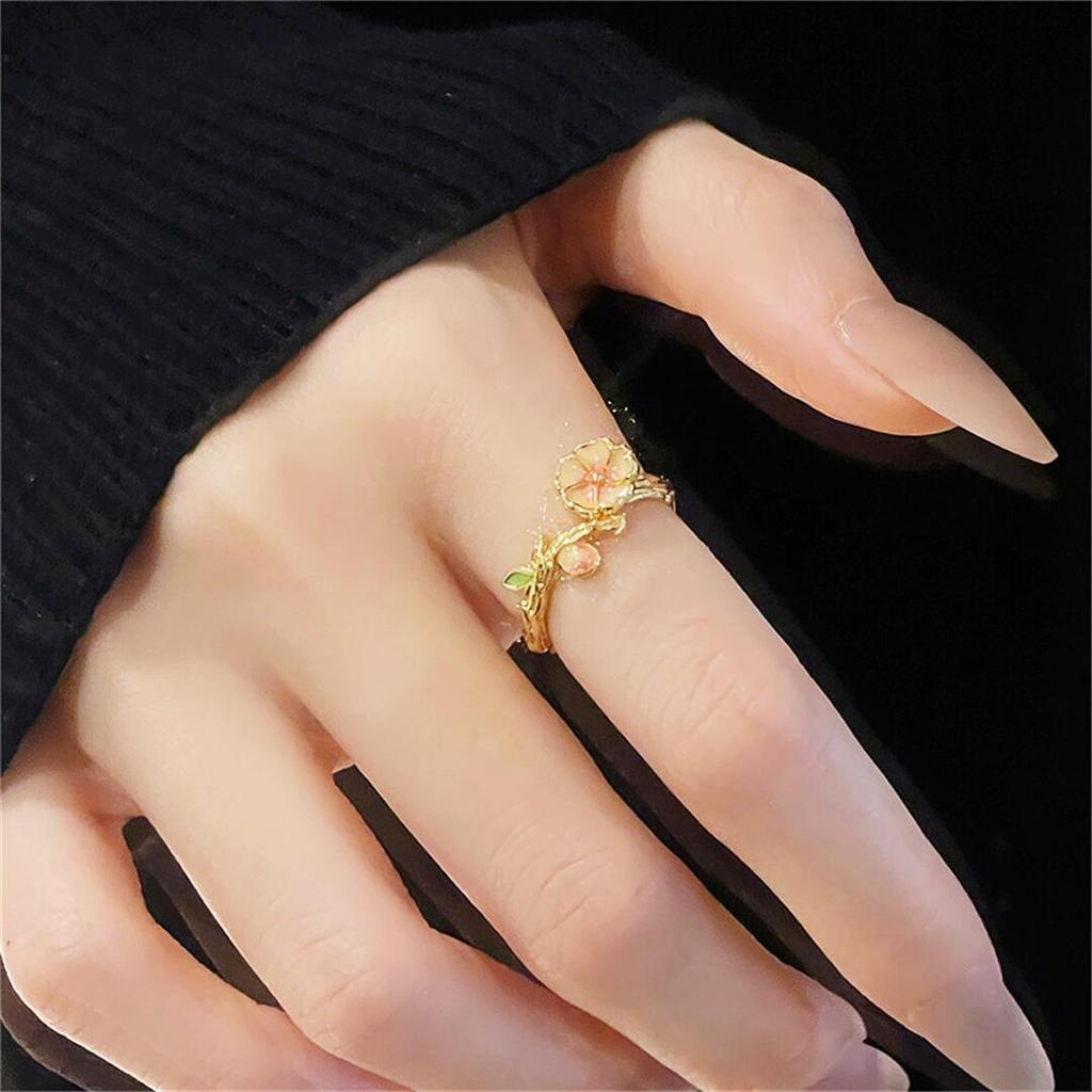 Gold Medieval Enamel Dripping Open Ring Flower Retro Ethnic Color National Style Personalized Luxury Ring