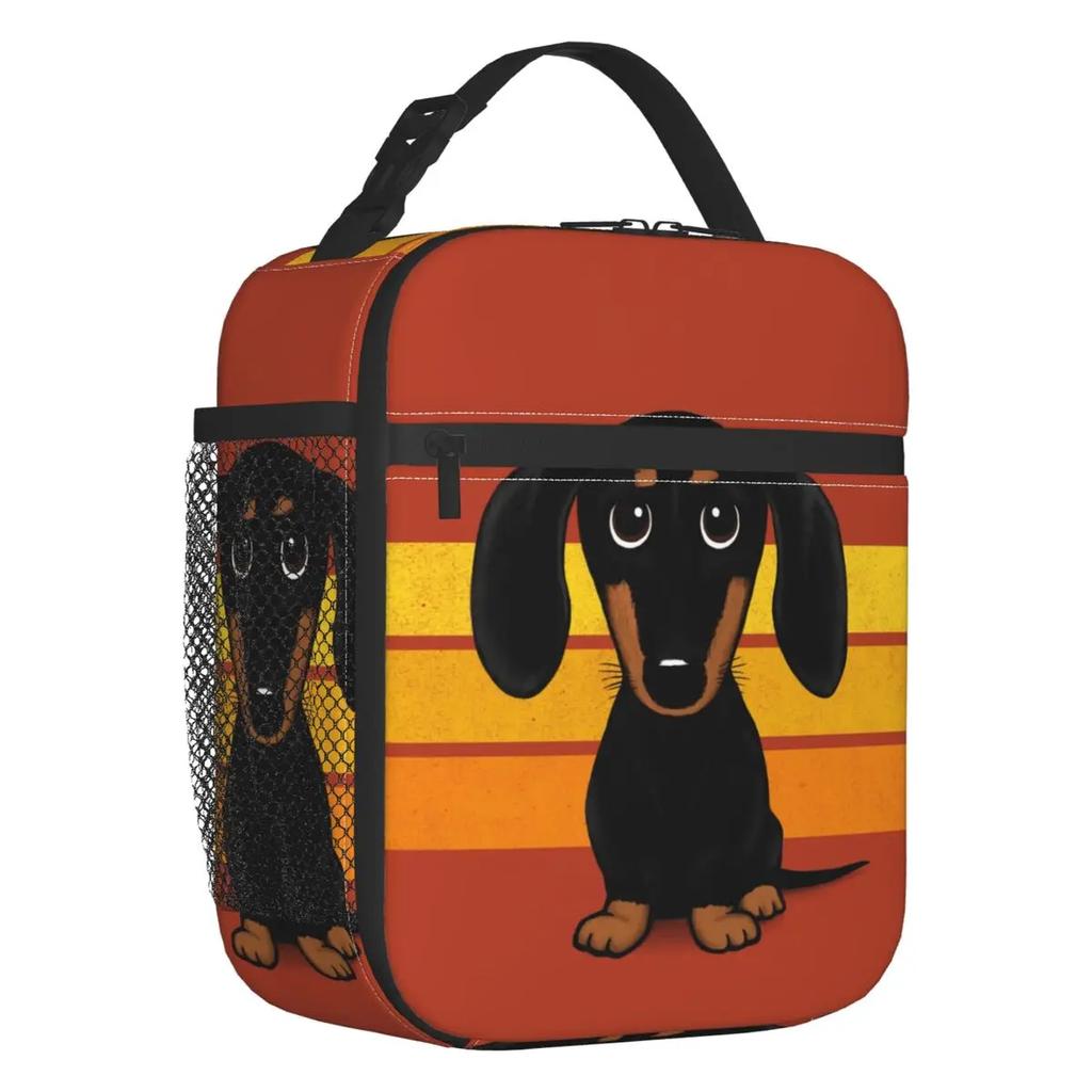 Long Hair Dachshund Sausage Dog Print Thermal Insulated Lunch Bags Pet Wiener Portable Lunch Container School Storage Food Box