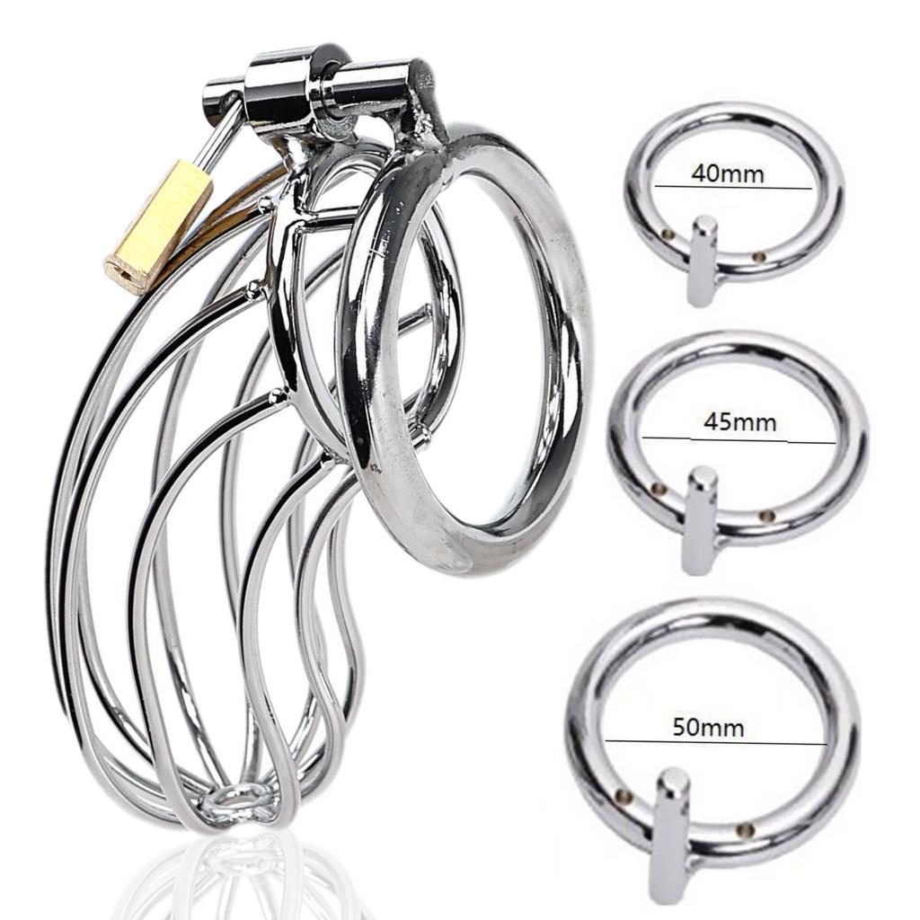 Cock Cage Sex Toys for Men Lockable Stainless Steel Penis Cock Ring Sleeve Lock Male Chastity Belt