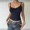 Women Slim Fit Cami Top Lace Trim Solid Color Spaghetti Strap Cropped Camisole Sexy Y2K Tank Top ZY‑9915