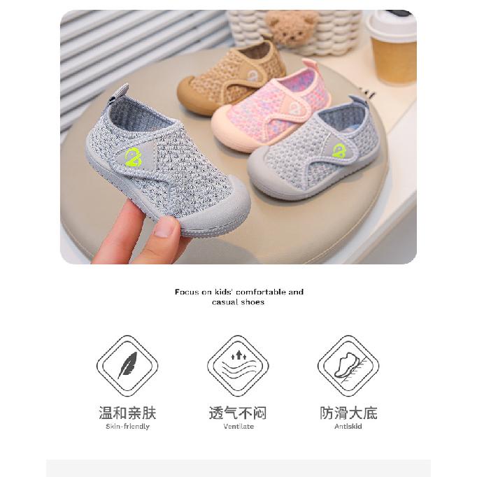 Baby Girl's Casual Breathable Flyknit Mesh Sneakers, New Spring and Autumn Soft Sole Velcro Sports Shoes