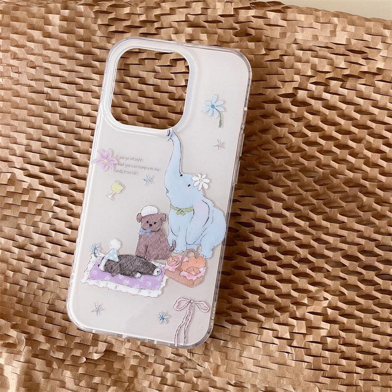 Korean Ins Cute Picnic Elephant Puppy for iphone11Promax iPhone 11 Case 11/11 Female