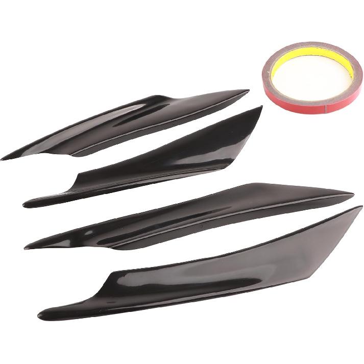 Front Bumper Lip Splitter, Fin Canards Body Spoiler Kit, 4pcs Universal Car Body Spoiler Front Bumper Lip Splitter Fins Trim (Black unpainted)