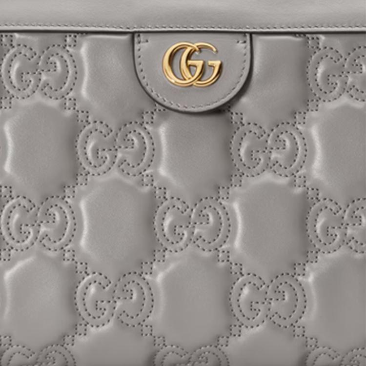 Gucci GG Matelassé Gold Logo Chain Canvas Backpack Leather Chain Bag Women Backpack Gray 702200-UM8HG-1563
