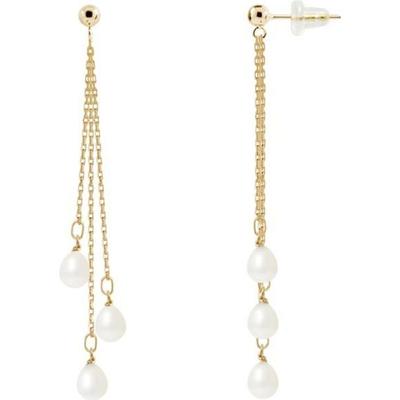 Dangling Earrings - - Genuine Freshwater Pearls 5-6 Mm - Yellow Gold - 2 Year Warranty