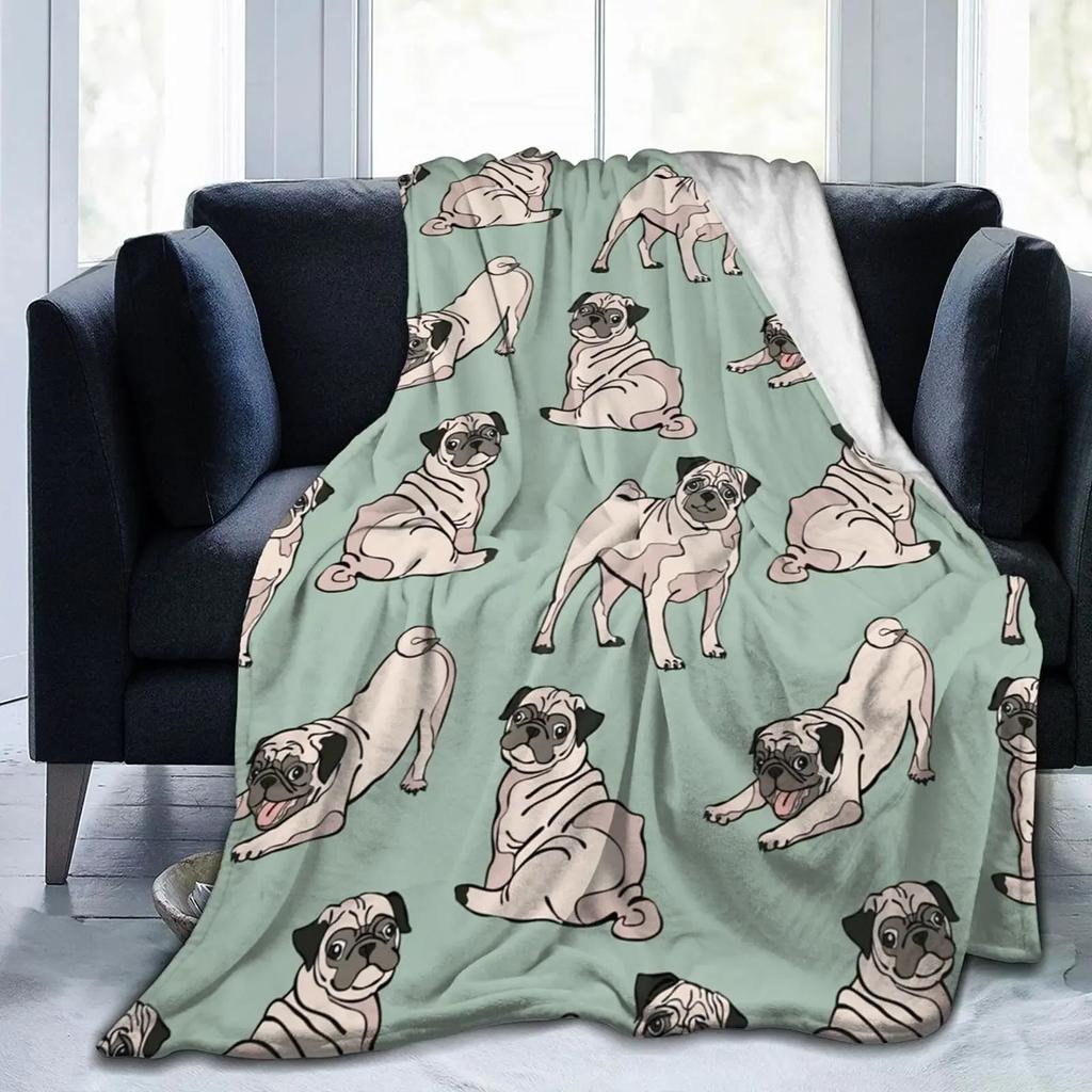 Cute Pug Dog Blanket Animal Bedding Flannel Throw Blanket Soft Cozy Plush Blanket for Couch Bed Sofa Travelling Camping,gifts