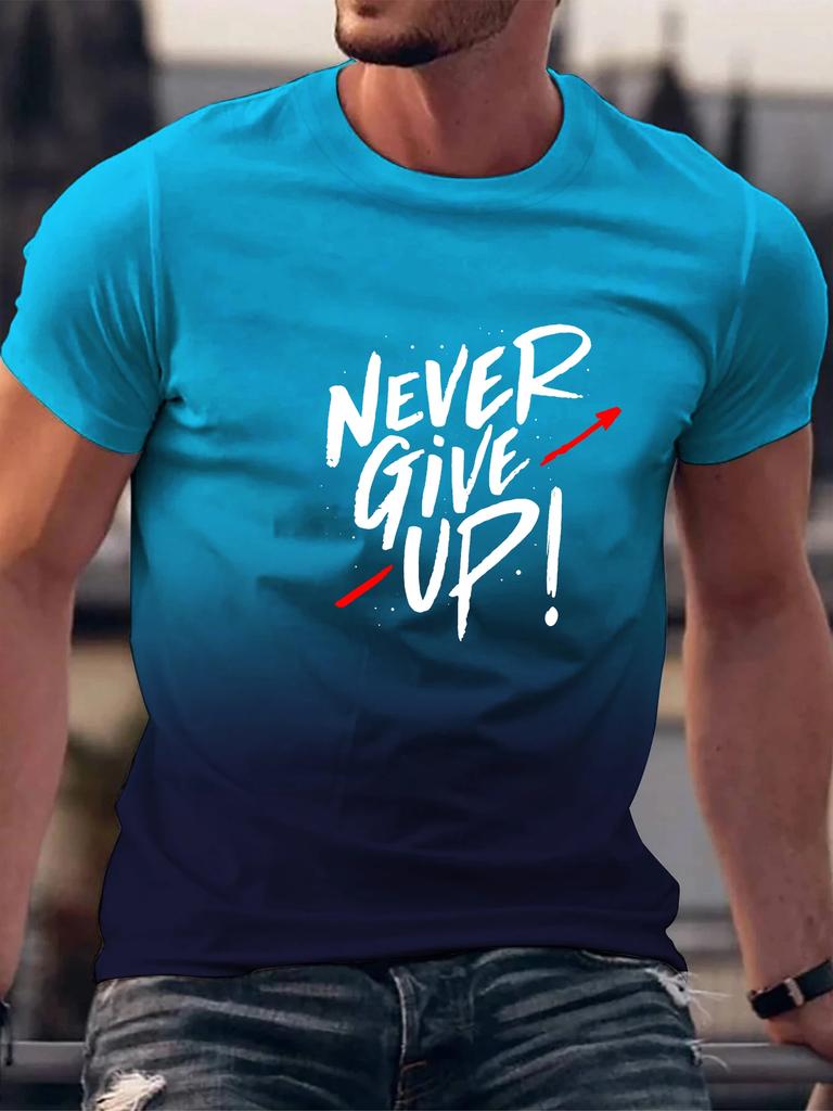 Nikdy se nevzdávejte Letní posilovna Cvičení Trénink Potisk Basketbalu Pohodlný a Prodyšný Top pro Pánské Neformální Elastický s Krátkým Rukávem