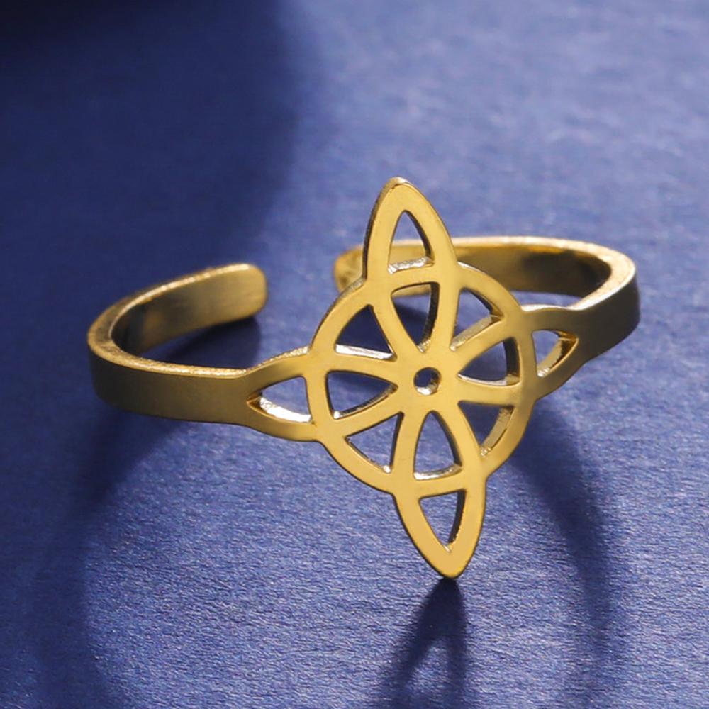 Dawapara Witch Knot Ring for Women Stainless Steel Adjustable Finger Rings Celtics Quaternary Witchcraft Good Luck Amulet