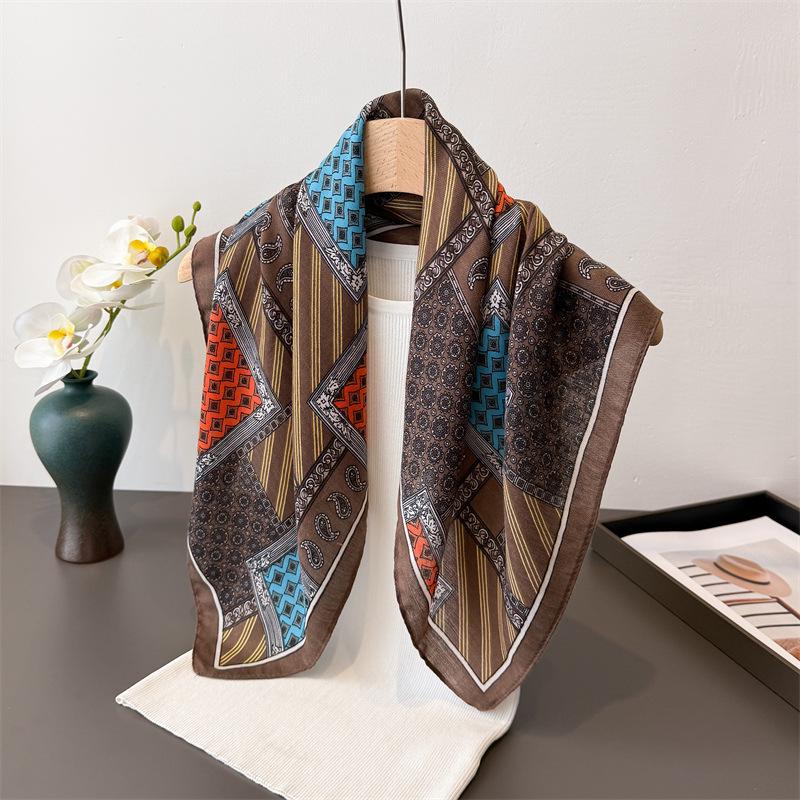 68X68Cm Square Scarf Women Muslim Hijab  Print Silk Neckerchief Shawl Wraps Headband Handle Hair Accessories Bandana Pashmina