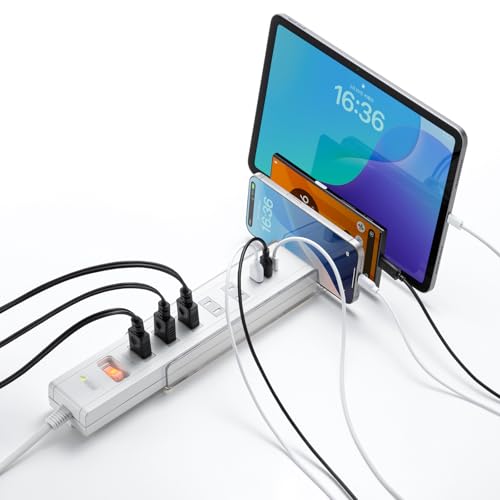 Sanwa Supply USB Charging Power Strip with Stand (2-Pin, 5 Outlets, 1.5m, White) TAP-B47UC-15W