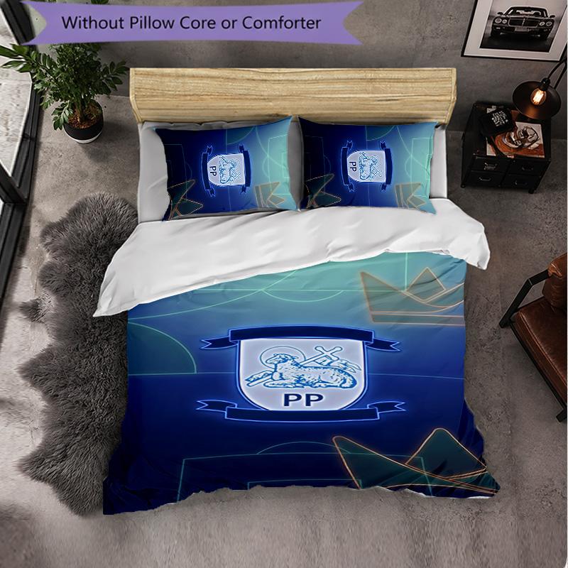Preston North End Football 3 Piece Bedding Set Soft Duvet Cover Set with Pillowcases Printed Bedroom Decor Set for Home