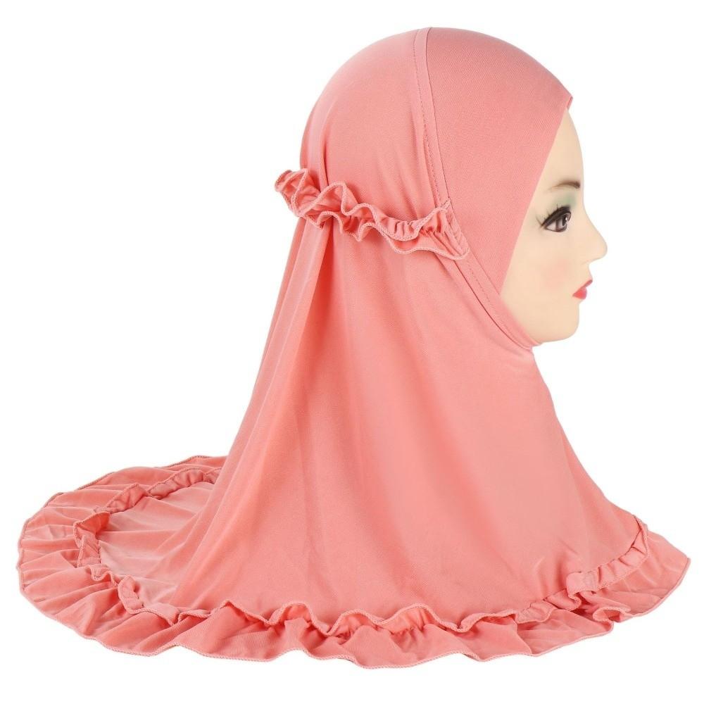 With Crinkles Girl's Head Scarf Soft Turban Caps Elegant Ruffled Hem Hijab  Children's Wear