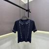 2026 Summer Strappy Knit Short Sleeve Beaded Slimming Top