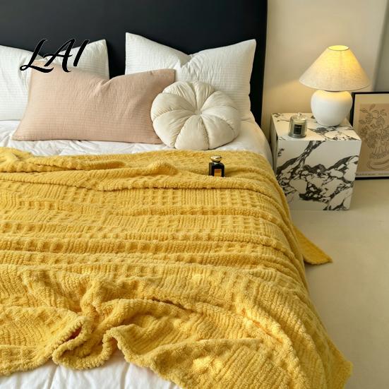 Decorative Textured Throw 3D Waffle Checkered Blanket Solid Color Milk Fleece Plush Lightweight Warm Soft Cozy Cover for Couch Bed Office Naps