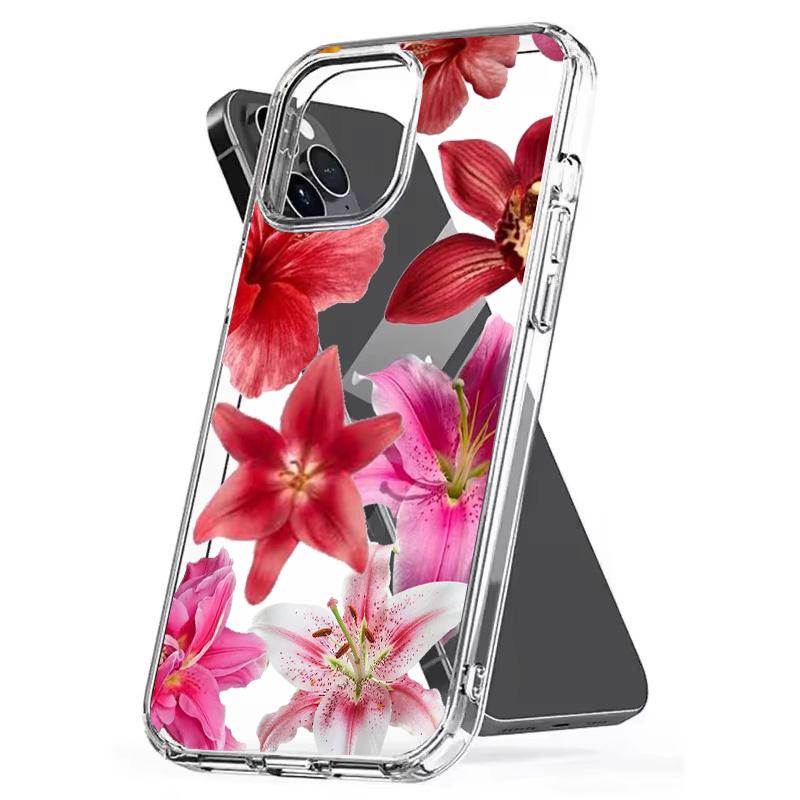 Realistic Pink Lily Flower Print Phone Case For iPhone 13 16 14 Pro 15 12Mini 11 XR XS Max 7 8Plus Cute Clear Soft TPU Cover Bag