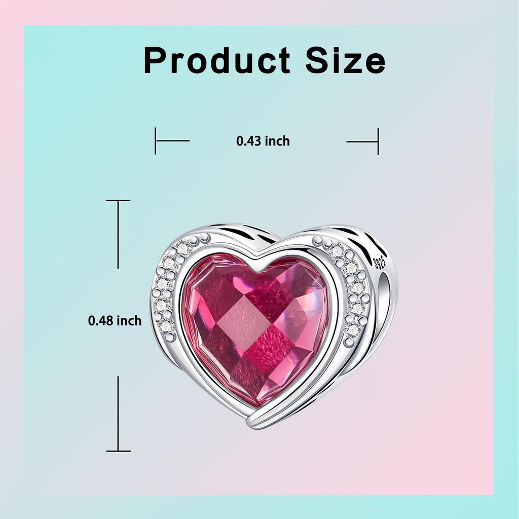 925 Sterling Copper January-December Birthday Stone Love Zircon Pendant Bead Fit Charms Necklace Bracelet Women Zircon DIY Gift