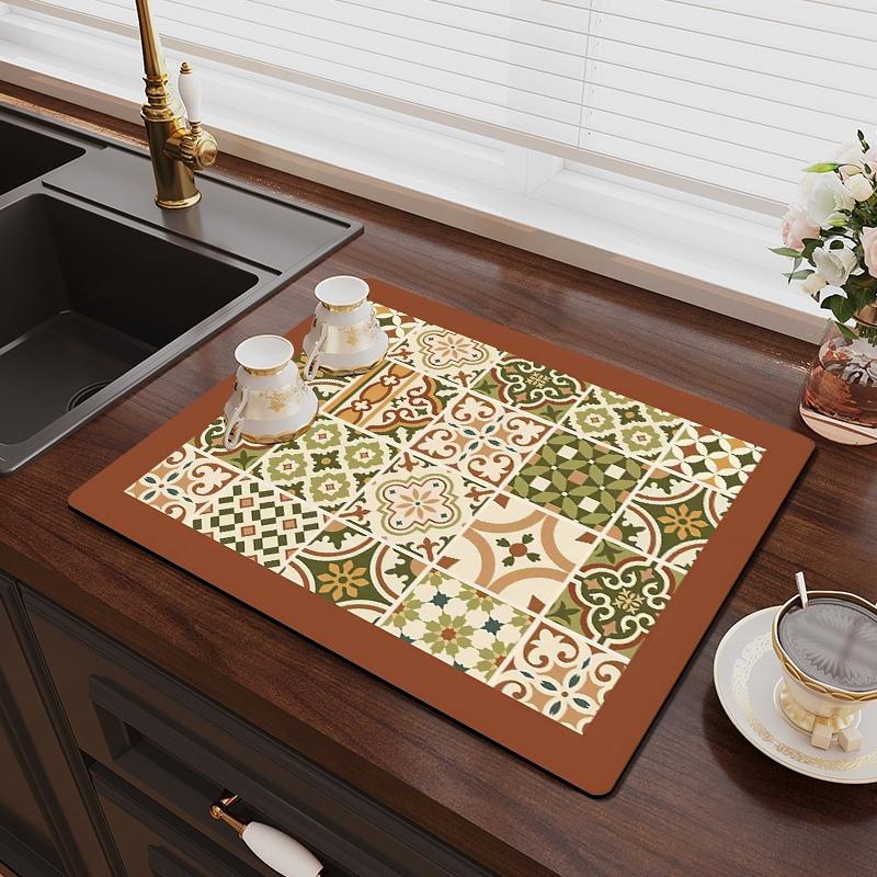 Tappetino Scolapiatti da Cucina Vintage Tappetini Super Assorbenti per Cucina Tappetino Scolapiatti per Piano di Lavoro Caffè Piatti Tappeto per Pavimento Bagno Tovaglietta per Tavola
