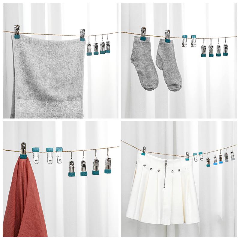 10 Stück Edelstahl Wäscheklammern mit Spurlosen Hakenaufhängern Kleiderklammern Socken Aufhängeclip Heimschrank Bettlakenhalter