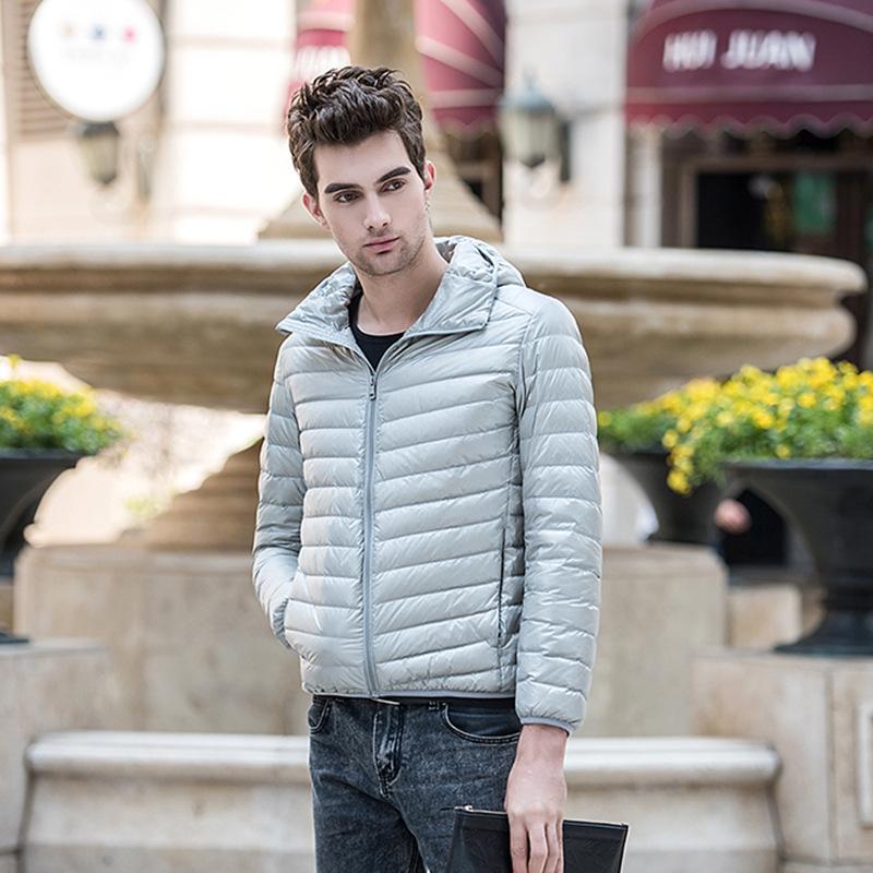 

Чоловіча легка пухова куртка з капюшоном у корейському стилі, великого розміру, короткої довжини M світло-сірий колір
