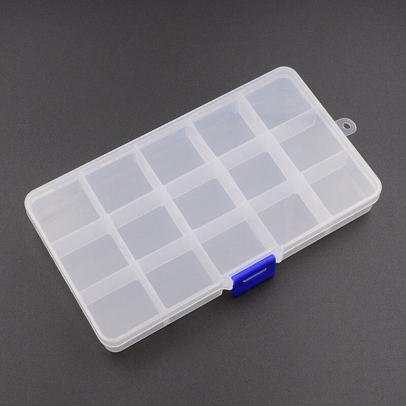 

Регулируемый ящик для хранения с 15 сетками для небольших ювелирных изделий, ящик для инструментов, органайзер для таблеток из бисера, чехол для наконечников для дизайна ногтей 1pc