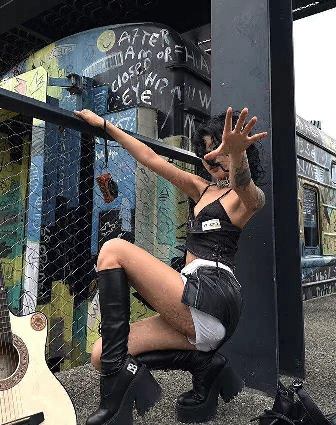 2025 Black High Heel Over-the-Knee Boots | 8cm Boost | European & American Style | Slim Fit Elastic Tube